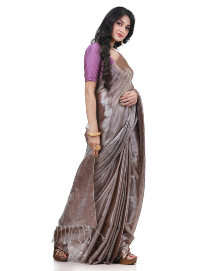 dB Women`s Bengal MayurKonthi Color Changer Tissue Pure Handloom Cotton Saree With Blouse Piece Free Size Grey Gold