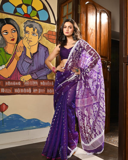 dB DESH BIDESH Women's Cotton Silk Soft Jamdani Saree Fancy Lace Border Jamdani Sarees For Women Without Blouse Piece