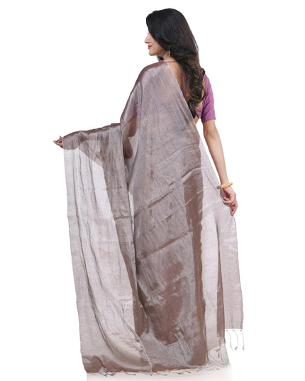 dB Women`s Bengal MayurKonthi Color Changer Tissue Pure Handloom Cotton Saree With Blouse Piece Free Size Grey Gold