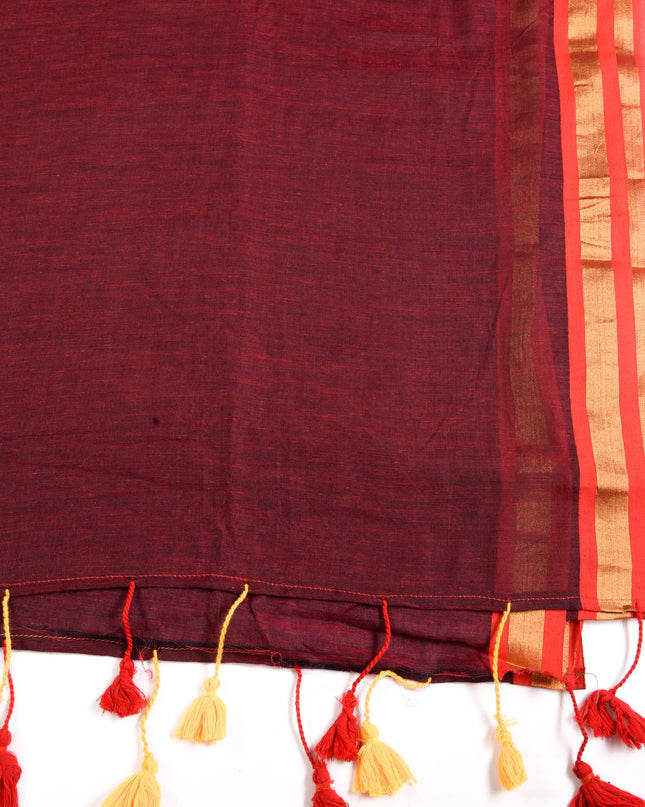 dB DESH BIDESH Women`s Mul Cotton Sarees Soft Zari Fancy Roshni Latest, Design Party, Wear Cotton Silk Saree For Woman With Blouse Piece (Canberry Red Golden)