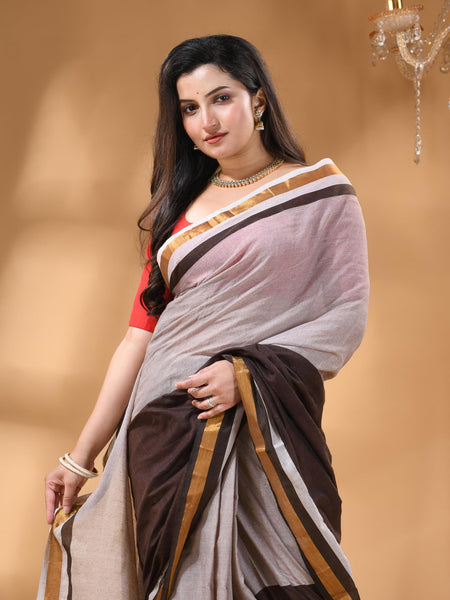 dB DESH BIDESH Women`s Mul Cotton Sarees Soft Zari Fancy Roshni Latest, Design Party, Wear Cotton Silk Saree For Woman With Blouse Piece (Grey Brown Golden)