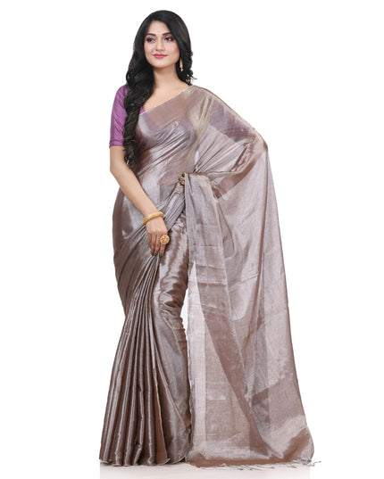 dB Women`s Bengal MayurKonthi Color Changer Tissue Pure Handloom Cotton Saree With Blouse Piece Free Size Grey Gold