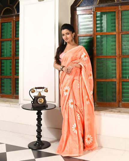 dB DESH BIDESH Women`s Mul Cotton Sarees Soft Fancy Phoolpari Latest, Design Party, Wear Cotton New Linen Saree For Woman With Blouse Piece (Peach)