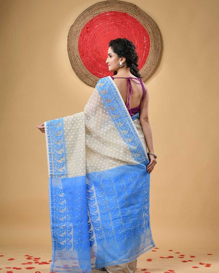 DESH BIDESH Woven Design Polka Dots Jamdani Saree for Women