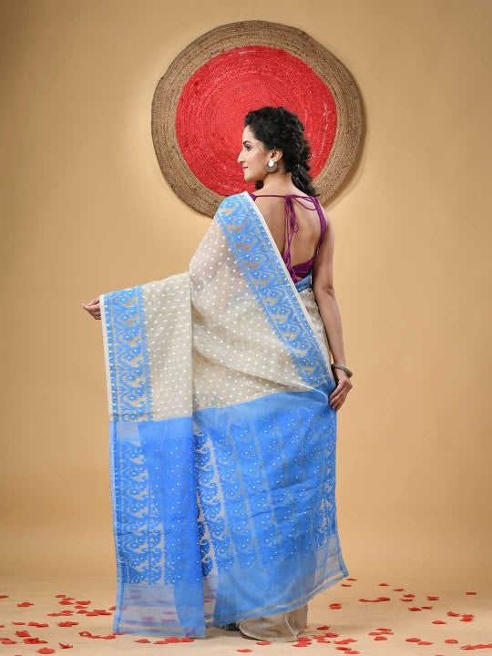 DESH BIDESH Woven Design Polka Dots Jamdani Saree for Women