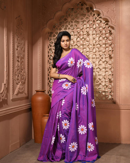 dB DESH BIDESH Women`s Mul Cotton Sarees Soft Fancy Phoolpari Latest, Design Party, Wear Cotton New Linen Saree For Woman With Blouse Piece (Purple)