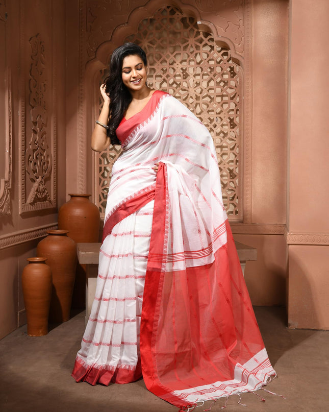 dB DESH BIDESH Women`s Pure Soft Spun Cotton Lichi Silk Saree For Women Jharna Rekha Latest, New Woven Design Unstitch Blouse Piece | Saree for woman