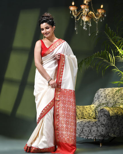 dB DESH BIDESH Women`s kanjivaram silk latest, Sinduraah design saree party, wear fancy banarasi Art silk saree wedding, function trending New silk saree farewell festival White red saree for women