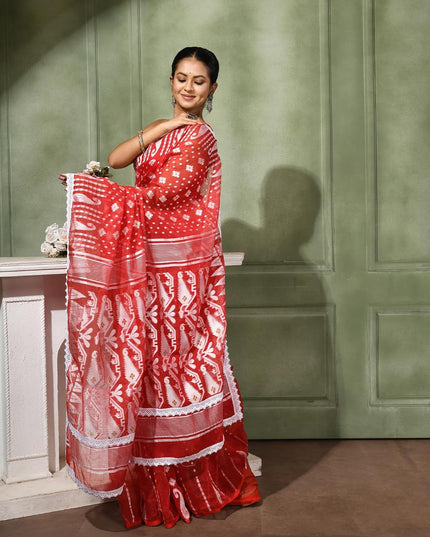dB DESH BIDESH Women's Cotton Silk Soft Jamdani Saree Fancy Lace Border Jamdani Sarees For Women Without Blouse Piece