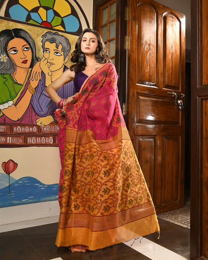dB DESH BIDESH Women`s Saree for Woman Cotton Silk Bonoshree Printed Soft Cotton Saree for Daily Office wear Women Saree with Blouse Piece