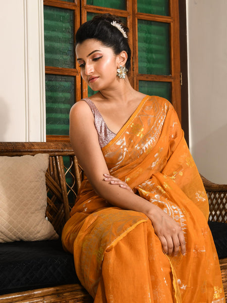 dB DESH BIDESH Women's Soft Cotton Silk Jamdani Sarees For Women for Party, Wear Linen Silk Saree Zarikatha Design Cotton saree for woman Without Blouse piece (Orange)