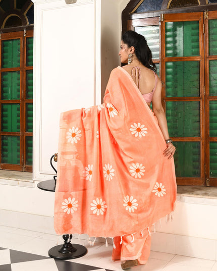 dB DESH BIDESH Women`s Mul Cotton Sarees Soft Fancy Phoolpari Latest, Design Party, Wear Cotton New Linen Saree For Woman With Blouse Piece (Peach)
