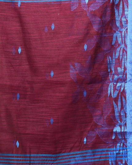 dB DESH BIDESH Women`s Cotton Linen Saree with Unstitched Blouse Piece and Floral Printed Pattern | Women Saree for Special Occasion | Stylish Fancy Cotton Silk Sarees (Wine Red)