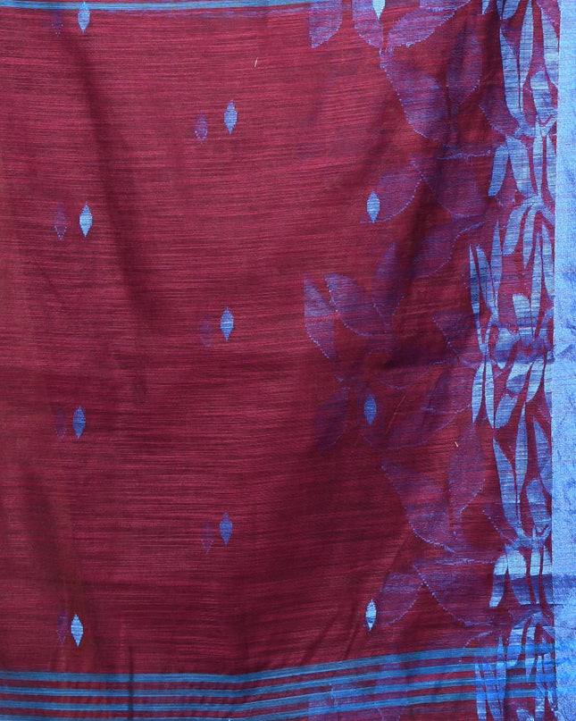 dB DESH BIDESH Women`s Cotton Linen Saree with Unstitched Blouse Piece and Floral Printed Pattern | Women Saree for Special Occasion | Stylish Fancy Cotton Silk Sarees (Wine Red)