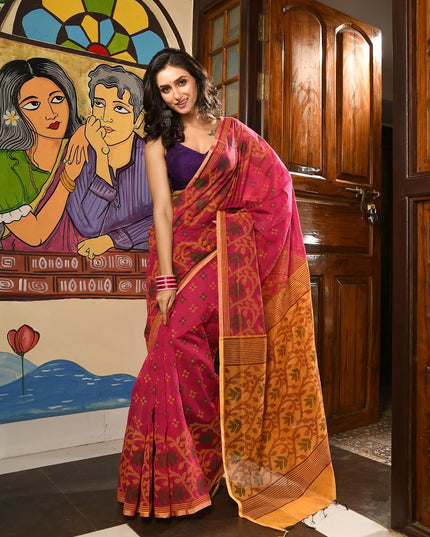 dB DESH BIDESH Women`s Saree for Woman Cotton Silk Bonoshree Printed Soft Cotton Saree for Daily Office wear Women Saree with Blouse Piece
