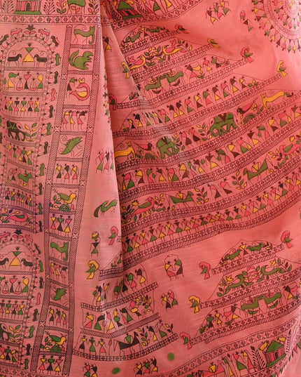 dB DESH BIDESH Women`s Cotton Saree for Woman | Saree for Woman Cotton Blend Tribal Mandala Printed Traditional Sari for Farewell Office Daily Wear with Blouse Piece (Pink)