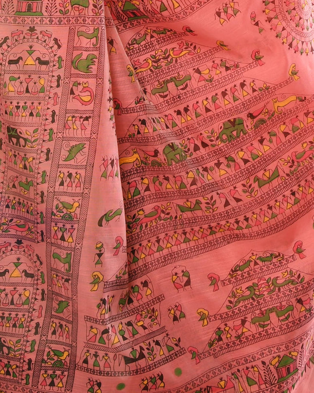 dB DESH BIDESH Women`s Cotton Saree for Woman | Saree for Woman Cotton Blend Tribal Mandala Printed Traditional Sari for Farewell Office Daily Wear with Blouse Piece (Pink)