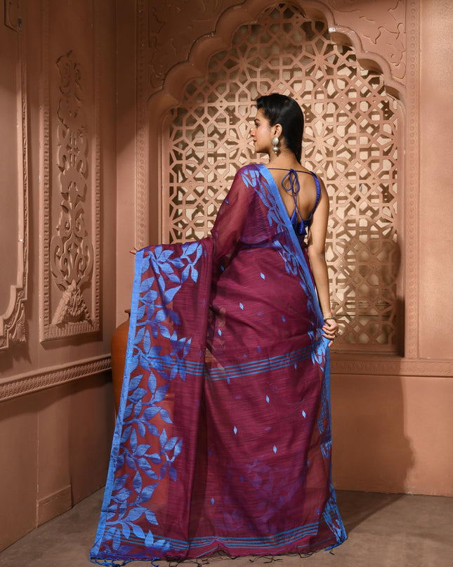 dB DESH BIDESH Women`s Cotton Linen Saree with Unstitched Blouse Piece and Floral Printed Pattern | Women Saree for Special Occasion | Stylish Fancy Cotton Silk Sarees (Wine Red)