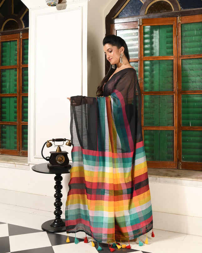 dB DESH BIDESH Women`s Cotton Saree For Woman Festival Royal Rainbow Design Soft Mul Cotton Sarees for Women With Blouse Piece