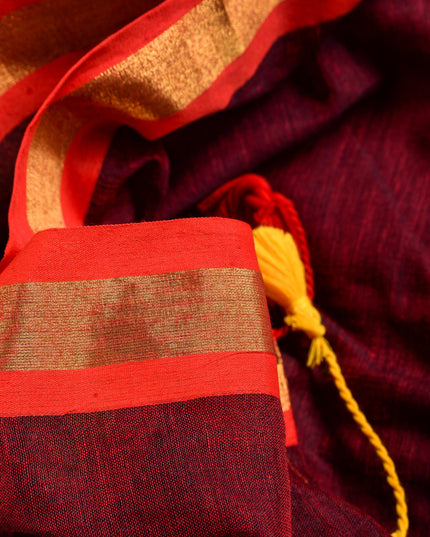 dB DESH BIDESH Women`s Mul Cotton Sarees Soft Zari Fancy Roshni Latest, Design Party, Wear Cotton Silk Saree For Woman With Blouse Piece (Canberry Red Golden)