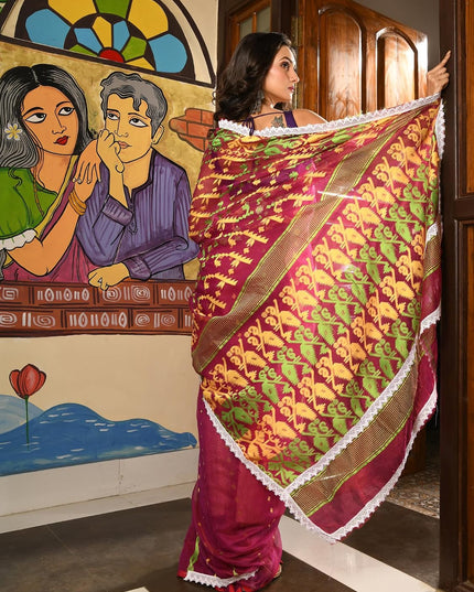 dB DESH BIDESH Women's Cotton Silk Soft Jamdani Saree Fancy Lace Border Jamdani Sarees For Women Without Blouse Piece