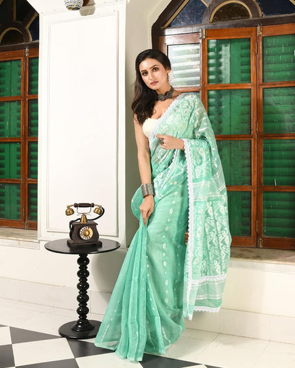 dB DESH BIDESH Women's Cotton Silk Soft Jamdani Saree Fancy Lace Border Jamdani Sarees For Women Without Blouse Piece