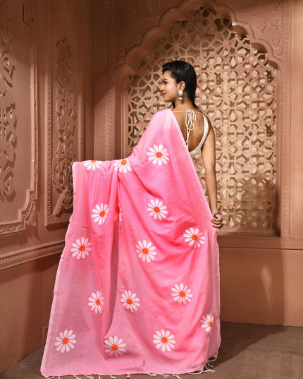dB DESH BIDESH Women`s Mul Cotton Sarees Soft Fancy Phoolpari Latest, Design Party, Wear Cotton New Linen Saree For Woman With Blouse Piece (Baby Pink)