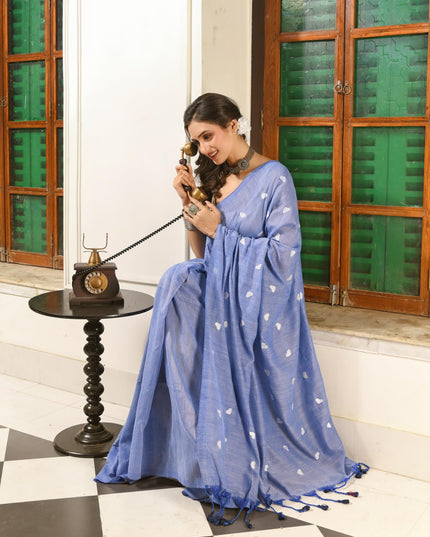 dB DESH BIDESH Women`s Cotton Sarees For Women Office Wear HeartBeat Embroidery Saree Design Soft Cotton Silk Saree With Blouse Piece (Blue)