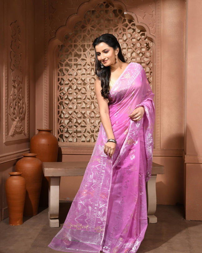 dB DESH BIDESH Women's Soft Cotton Silk Jamdani Sarees For Women for Party, Wear Linen Silk Saree Zarikatha Design Cotton saree for woman Without Blouse piece (Pink)