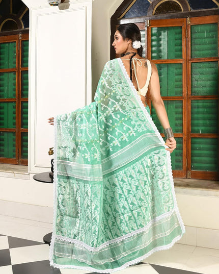 dB DESH BIDESH Women's Cotton Silk Soft Jamdani Saree Fancy Lace Border Jamdani Sarees For Women Without Blouse Piece