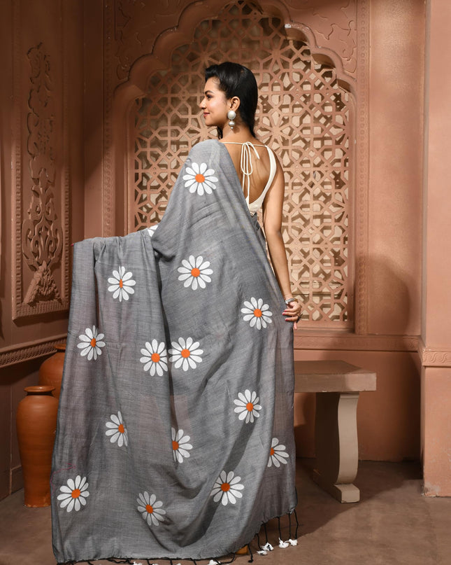 dB DESH BIDESH Women`s Mul Cotton Sarees Soft Fancy Phoolpari Latest, Design Party, Wear Cotton New Linen Saree For Woman With Blouse Piece (Grey)