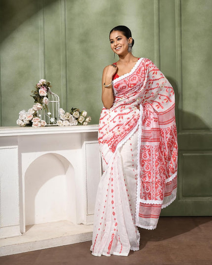 dB DESH BIDESH Women's Cotton Silk Soft Jamdani Saree Fancy Lace Border Jamdani Sarees For Women Without Blouse Piece