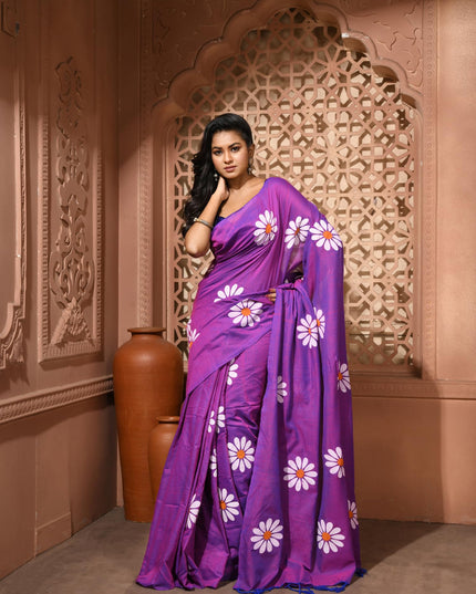 dB DESH BIDESH Women`s Mul Cotton Sarees Soft Fancy Phoolpari Latest, Design Party, Wear Cotton New Linen Saree For Woman With Blouse Piece (Purple)
