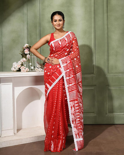 dB DESH BIDESH Women's Cotton Silk Soft Jamdani Saree Fancy Lace Border Jamdani Sarees For Women Without Blouse Piece