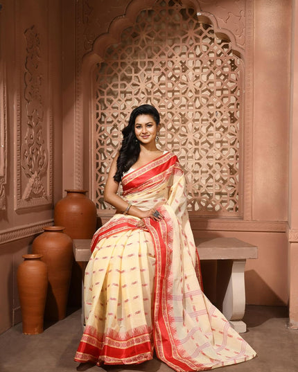 dB DESH BIDESH Women Traditional Pure Handloom Tant Cotton saree for woman KolkaMandir Latest, Design Without Blouse Piece