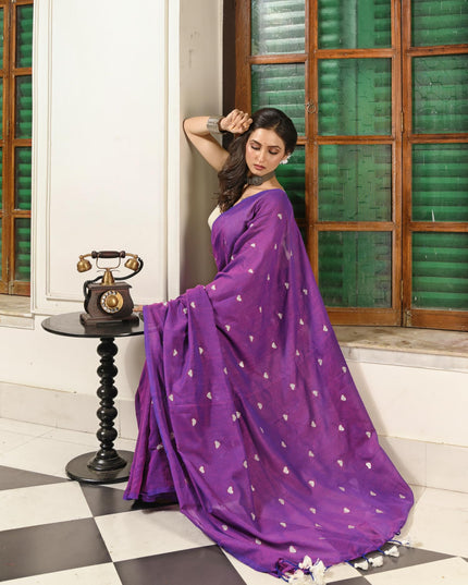 dB DESH BIDESH Women`s Cotton Sarees For Women Office Wear HeartBeat Embroidery Saree Design Soft Cotton Silk Saree With Blouse Piece (Purple)