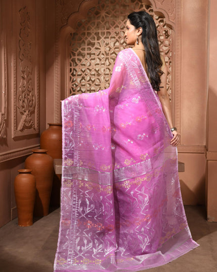 dB DESH BIDESH Women's Soft Cotton Silk Jamdani Sarees For Women for Party, Wear Linen Silk Saree Zarikatha Design Cotton saree for woman Without Blouse piece (Pink)