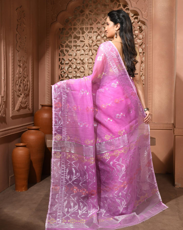 dB DESH BIDESH Women's Soft Cotton Silk Jamdani Sarees For Women for Party, Wear Linen Silk Saree Zarikatha Design Cotton saree for woman Without Blouse piece (Pink)