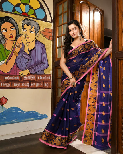 dB DESH BIDESH Cotton Saree For Woman Kolka Loom Design Border Traditional Tant Handloom Cotton Saree For Women Latest, Design Daily Wear Sari for Women Without Blouse Piece