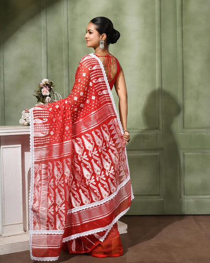 dB DESH BIDESH Women's Cotton Silk Soft Jamdani Saree Fancy Lace Border Jamdani Sarees For Women Without Blouse Piece