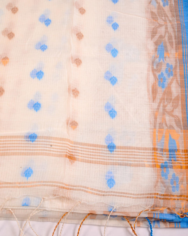 dB DESH BIDESH Women`s Cotton Silk Saree with Gold Zari Floral Woven Svarna Lata Design Soft Modal Silk Women Saree With Blouse Piece | Sari for women (White)