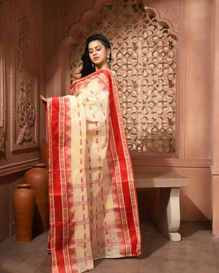 dB DESH BIDESH Women Traditional Pure Handloom Tant Cotton saree for woman KolkaMandir Latest, Design Without Blouse Piece