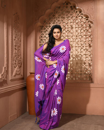 dB DESH BIDESH Women`s Mul Cotton Sarees Soft Fancy Phoolpari Latest, Design Party, Wear Cotton New Linen Saree For Woman With Blouse Piece (Purple)