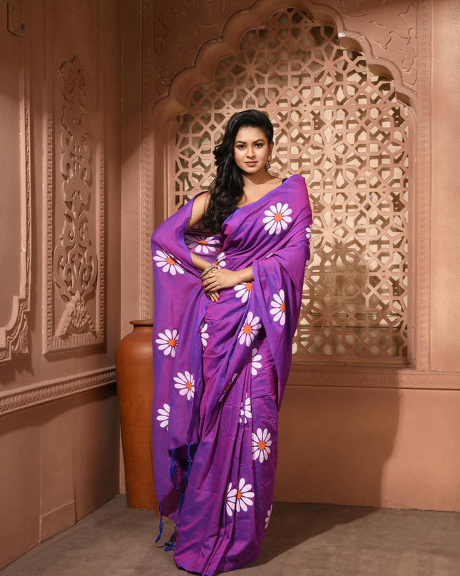 dB DESH BIDESH Women`s Mul Cotton Sarees Soft Fancy Phoolpari Latest, Design Party, Wear Cotton New Linen Saree For Woman With Blouse Piece (Purple)