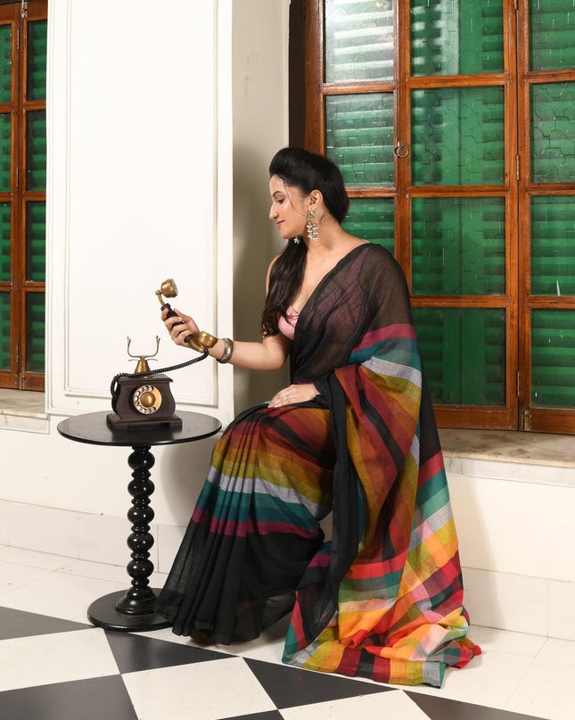 dB DESH BIDESH Women`s Cotton Saree For Woman Festival Royal Rainbow Design Soft Mul Cotton Sarees for Women With Blouse Piece
