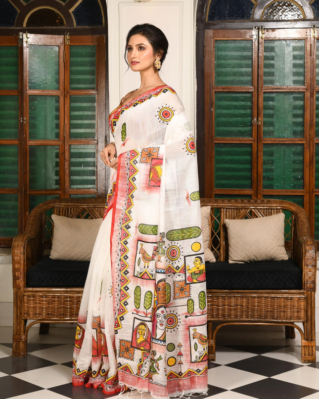 dB DESH BIDESH Women`s Saree for Woman Cotton Saree Folk Tribal Hand Printed Soft Cotton Silk Women Sarees without Blouse Piece