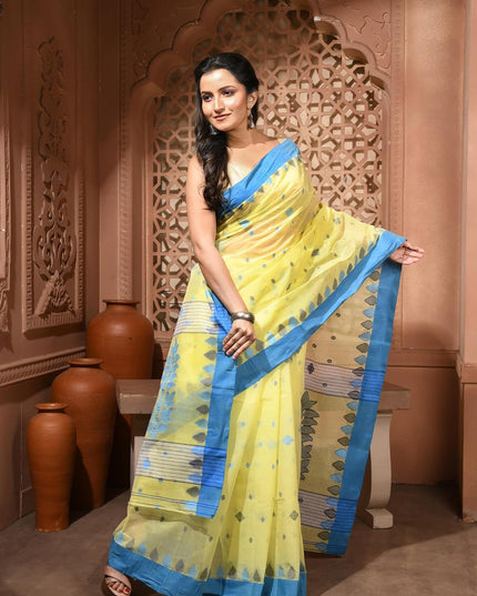 dB DESH BIDESH Women Traditional Bengal Handloom Cotton Tant Saree For Women Forest Design Border | Pure Cotton Saree For Woman Latest, Design Sarees For Women Without Blouse Piece