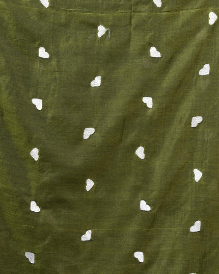 dB DESH BIDESH Women`s Cotton Sarees For Women Office Wear HeartBeat Embroidery Saree Design Soft Cotton Silk Saree With Blouse Piece (Green)