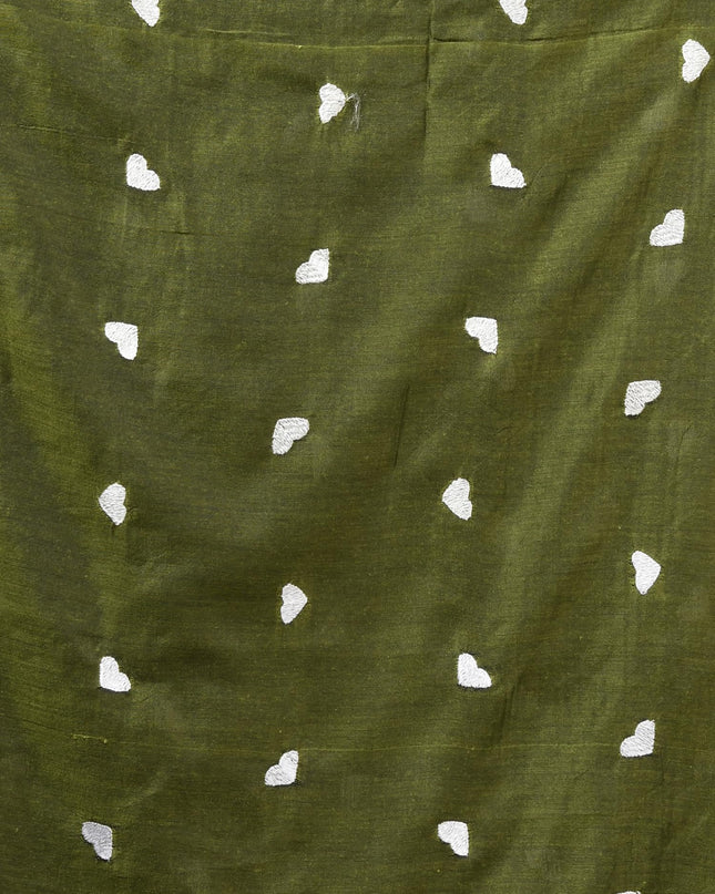 dB DESH BIDESH Women`s Cotton Sarees For Women Office Wear HeartBeat Embroidery Saree Design Soft Cotton Silk Saree With Blouse Piece (Green)
