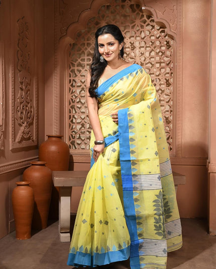 dB DESH BIDESH Women Traditional Bengal Handloom Cotton Tant Saree For Women Forest Design Border | Pure Cotton Saree For Woman Latest, Design Sarees For Women Without Blouse Piece